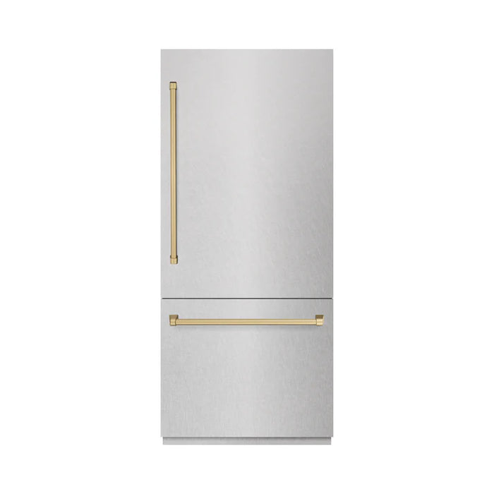 ZLINE Autograph Edition 36" 19.8 cu. ft. Built-In Bottom Freezer Refrigerator with Water Dispenser and Ice Maker - Stainless Steel, White Matte, DuraSnow, and Accent Options