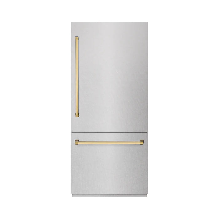 ZLINE Autograph Edition 36" 19.8 cu. ft. Built-In Bottom Freezer Refrigerator with Water Dispenser and Ice Maker - Stainless Steel, White Matte, DuraSnow, and Accent Options