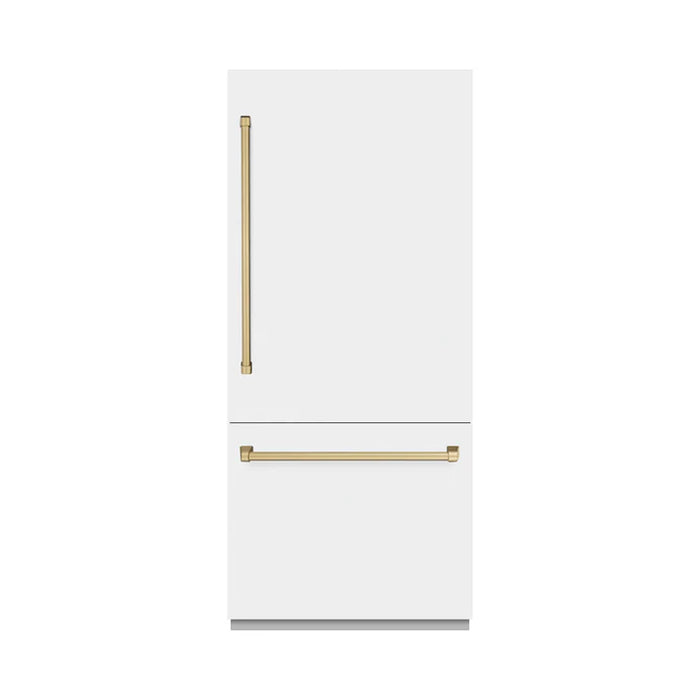 ZLINE Autograph Edition 36" 19.8 cu. ft. Built-In Bottom Freezer Refrigerator with Water Dispenser and Ice Maker - Stainless Steel, White Matte, DuraSnow, and Accent Options