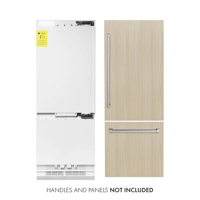 ZLINE Autograph Edition 30" 16.1 cu. ft. Panel Ready Built-in Bottom Freezer Refrigerator with Water Dispenser and Ice Maker with Bright White Interior and Accent Options