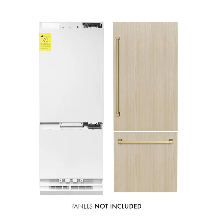 ZLINE Autograph Edition 30" 16.1 cu. ft. Panel Ready Built-in Bottom Freezer Refrigerator with Water Dispenser and Ice Maker with Bright White Interior and Accent Options