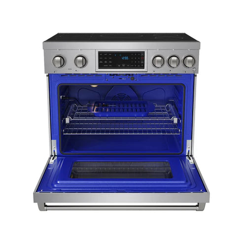 Gordon Ramsay by THOR Kitchen 36" 6 cu. ft. Professional Smooth Glass Top Induction Range with Tilt Panel Touch Control, Self-Clean and Air Fry in Stainless Steel (RSI36)