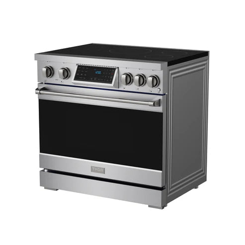 Gordon Ramsay by THOR Kitchen 36" 6 cu. ft. Professional Smooth Glass Top Induction Range with Tilt Panel Touch Control, Self-Clean and Air Fry in Stainless Steel (RSI36)