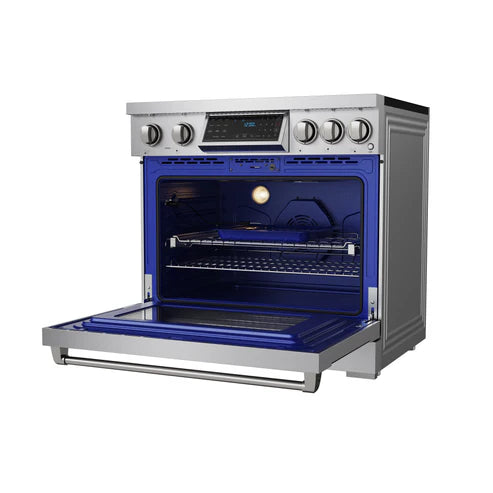 Gordon Ramsay by THOR Kitchen 36" 6 cu. ft. Professional Smooth Glass Top Induction Range with Tilt Panel Touch Control, Self-Clean and Air Fry in Stainless Steel (RSI36)