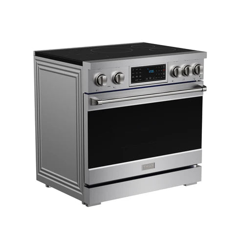 Gordon Ramsay by THOR Kitchen 36" 6 cu. ft. Professional Smooth Glass Top Induction Range with Tilt Panel Touch Control, Self-Clean and Air Fry in Stainless Steel (RSI36)
