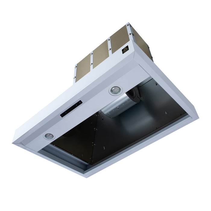 Forno Ambassador Valente 36" 427 CFM Wall Mount Range Hood with 3 Speeds, LED Light in Fingerprint Resistant White, Antique Brass and Copper Rivet Trim (FRHWM5099-36CPWHT)