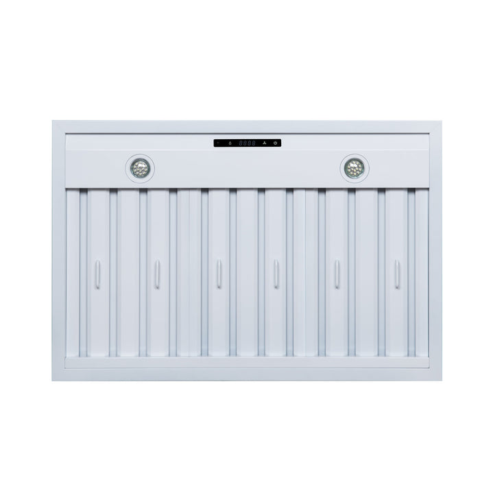 Forno Ambassador Valente 36" 427 CFM Wall Mount Range Hood with 3 Speeds, LED Light in Fingerprint Resistant White, Antique Brass and Copper Rivet Trim (FRHWM5099-36CPWHT)