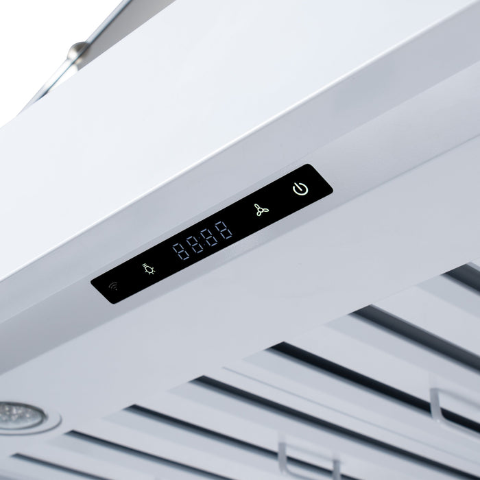Forno Ambassador Valente 36" 427 CFM Wall Mount Range Hood with 3 Speeds, LED Light in Fingerprint Resistant White, Antique Brass and Copper Rivet Trim (FRHWM5099-36CPWHT)