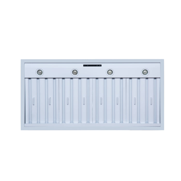 Forno Ambassador Valente 48" 304 CFM Wall Mount Range Hood with 3 Speeds, LED Light in Fingerprint Resistant White, Antique Brass and Copper Rivet Trim (FRHWM5099-48CPWHT)