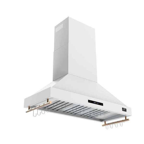 Forno Venezia 48" Wall-Mounted Ducted Range Hood with Adjustable Height, Baffle Filters, Touch Controls and LED Lights - Stainless Steel, Black, or White (FRHWM5503-48)