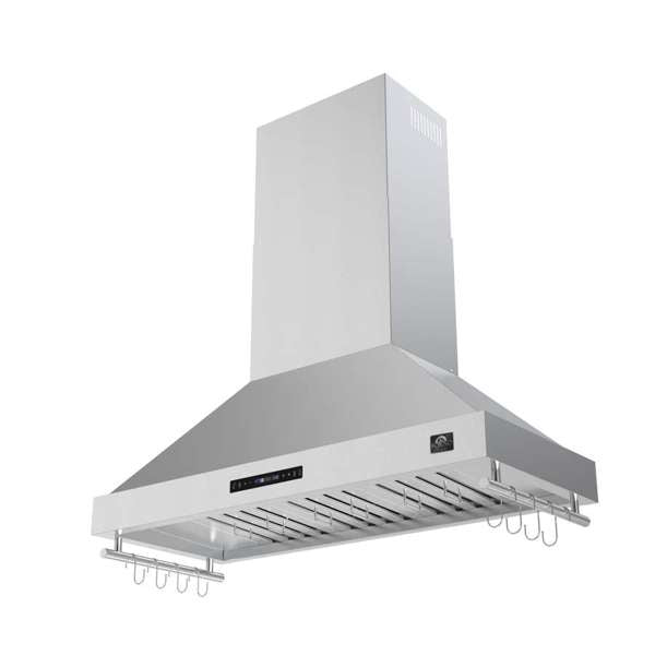 Forno Venezia 48" Wall-Mounted Ducted Range Hood with Adjustable Height, Baffle Filters, Touch Controls and LED Lights - Stainless Steel, Black, or White (FRHWM5503-48)