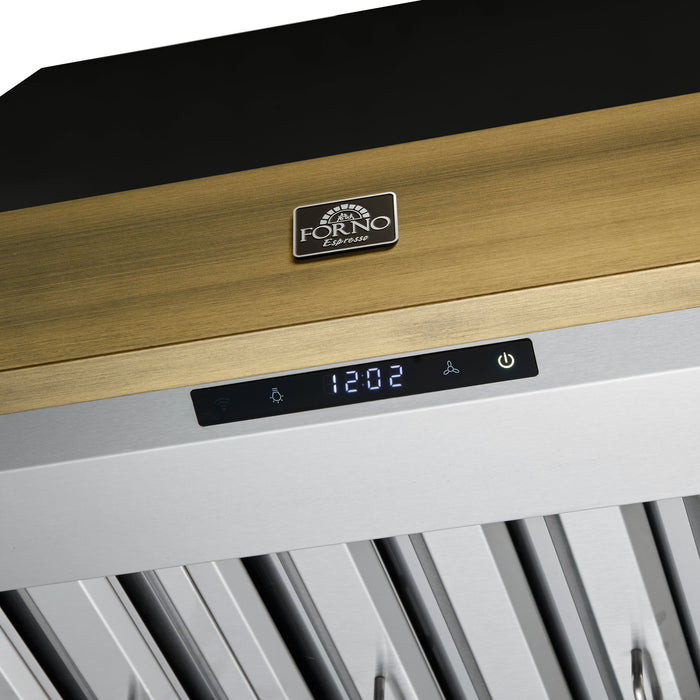 Forno Vittorio 36" 600 CFM Wall Mount Range Hood with Remote Control and Antique Brass Trim - Black or White (FRHWM5078-36BLK)