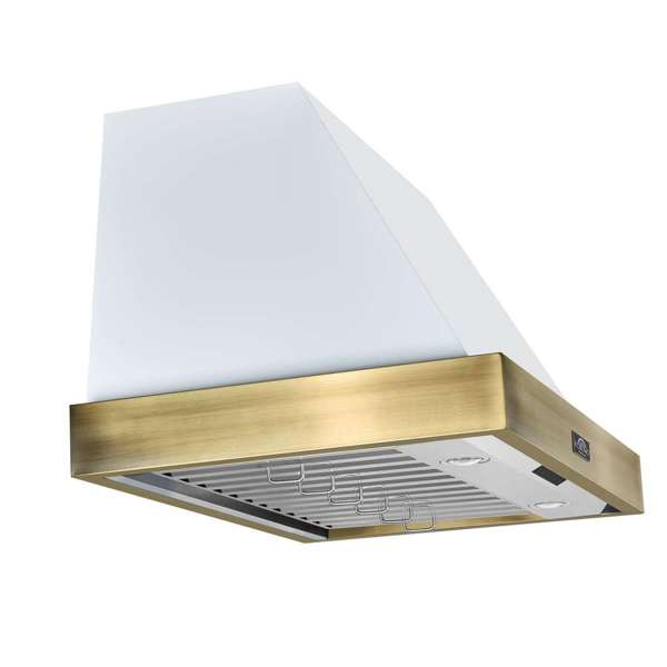 Forno Vittorio 36" 600 CFM Wall Mount Range Hood with Remote Control and Antique Brass Trim - Black or White (FRHWM5078-36BLK)
