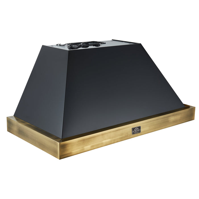 Forno Vittorio 48" 600 CFM Wall Mount Range Hood with Remote Control and Antique Brass Trim - Black or White (FRHWM5078-48BLK)