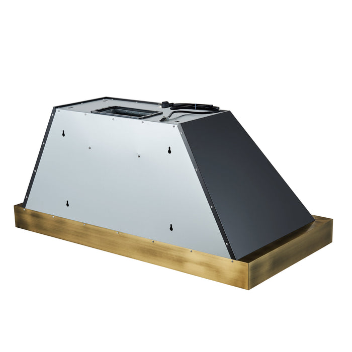 Forno Vittorio 48" 600 CFM Wall Mount Range Hood with Remote Control and Antique Brass Trim - Black or White (FRHWM5078-48BLK)