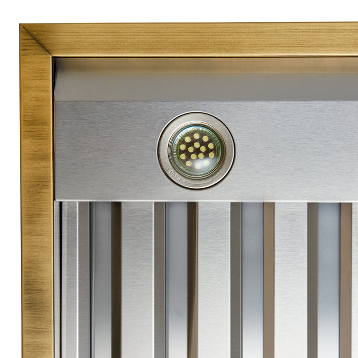 Forno Vittorio 48" 600 CFM Wall Mount Range Hood with Remote Control and Antique Brass Trim - Black or White (FRHWM5078-48BLK)