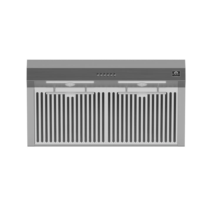 Forno Espresso Bari 30" 600 CFM Under Cabinet Range Hood with LED Lighting, Dishwasher-Safe Baffle Filters, 3-Speed Fan Control - Stainless Steel, Black, or White (FRHUC5255-30)