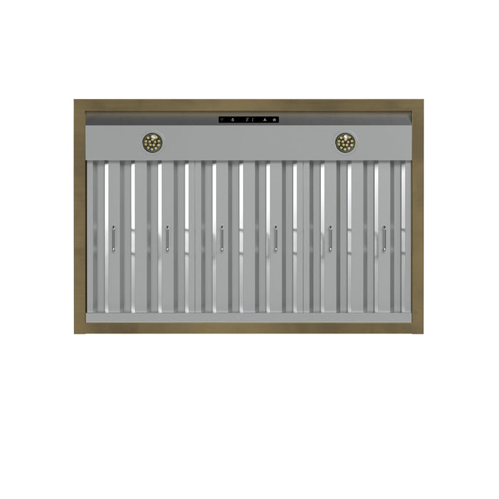 Forno Vittorio 36" 600 CFM Wall Mount Range Hood with Remote Control and Antique Brass Trim - Black or White (FRHWM5078-36BLK)