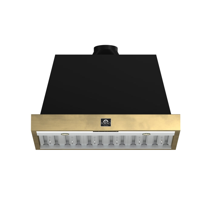 Forno Vittorio 36" 600 CFM Wall Mount Range Hood with Remote Control and Antique Brass Trim - Black or White (FRHWM5078-36BLK)