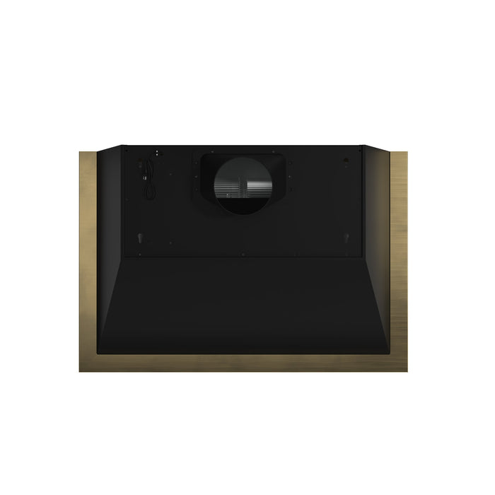 Forno Vittorio 36" 600 CFM Wall Mount Range Hood with Remote Control and Antique Brass Trim - Black or White (FRHWM5078-36BLK)