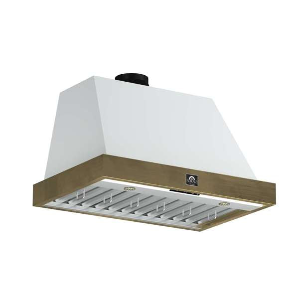 Forno Vittorio 36" 600 CFM Wall Mount Range Hood with Remote Control and Antique Brass Trim - Black or White (FRHWM5078-36BLK)