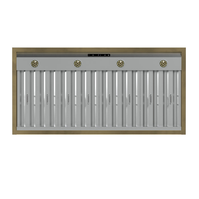Forno Vittorio 48" 600 CFM Wall Mount Range Hood with Remote Control and Antique Brass Trim - Black or White (FRHWM5078-48BLK)