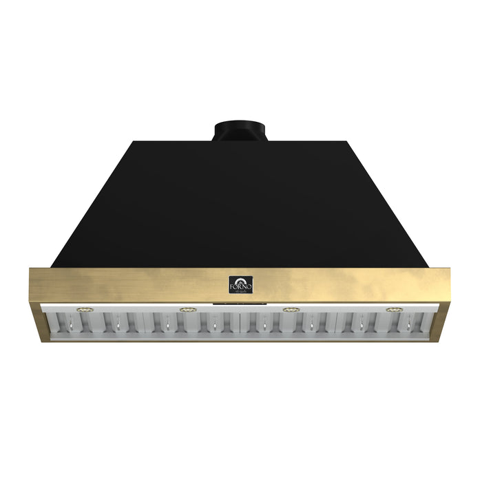 Forno Vittorio 48" 600 CFM Wall Mount Range Hood with Remote Control and Antique Brass Trim - Black or White (FRHWM5078-48BLK)