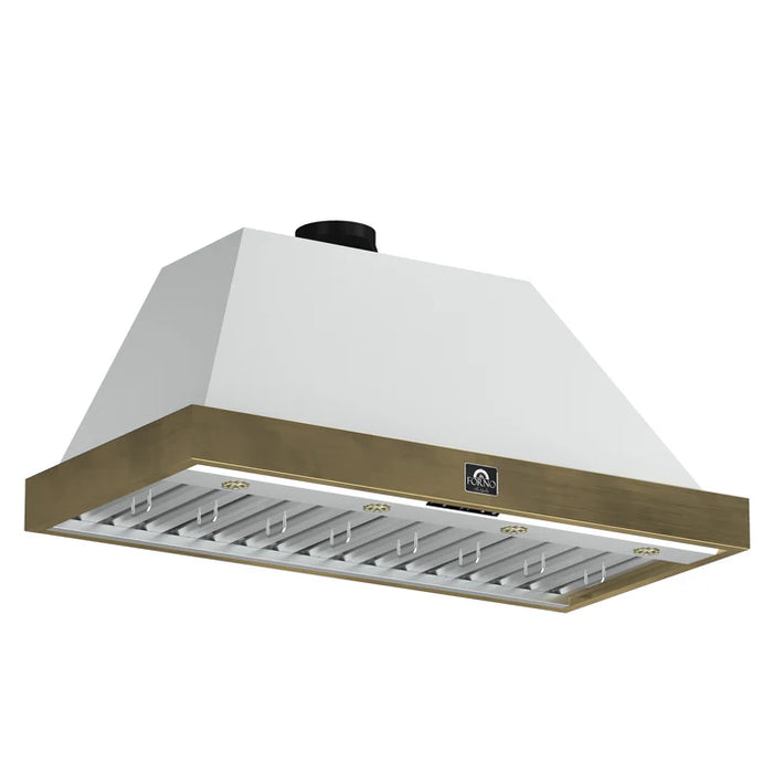 Forno Vittorio 48" 600 CFM Wall Mount Range Hood with Remote Control and Antique Brass Trim - Black or White (FRHWM5078-48BLK)