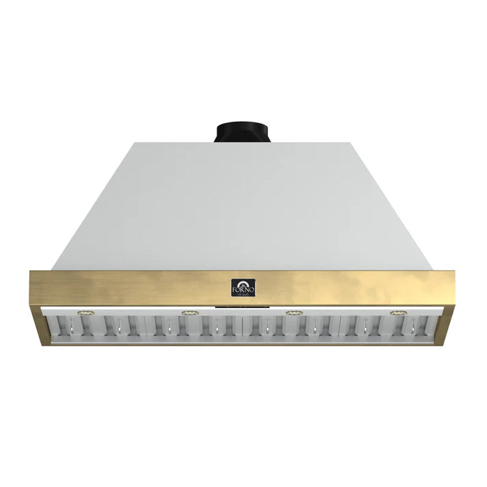 Forno Vittorio 48" 600 CFM Wall Mount Range Hood with Remote Control and Antique Brass Trim - Black or White (FRHWM5078-48BLK)