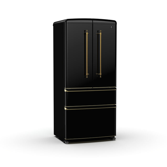 Forno Luigi Espresso 33" 18 cu. ft. French Door Refrigerator with Ice Maker | Black, White, Red (FFFFD1791-33BLK)