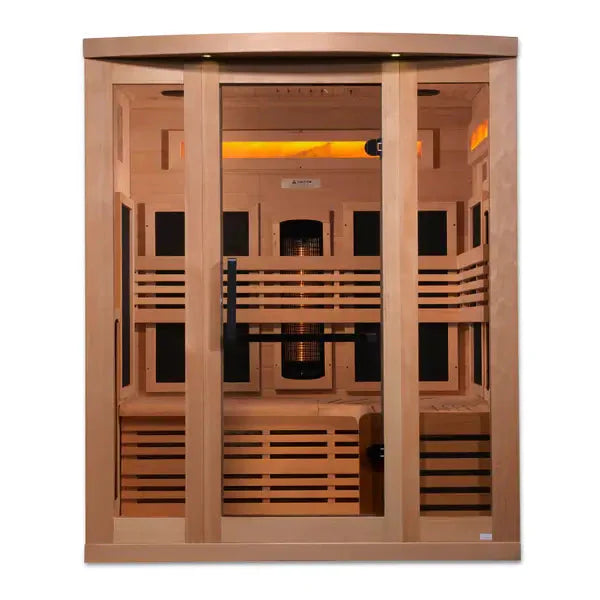 Golden Designs 2025 Model - "Reserve Edition" 3-Person Full Spectrum Near Zero EMF FAR Infrared Indoor Sauna with Himalayan Salt Bar (GDI-8230-01)