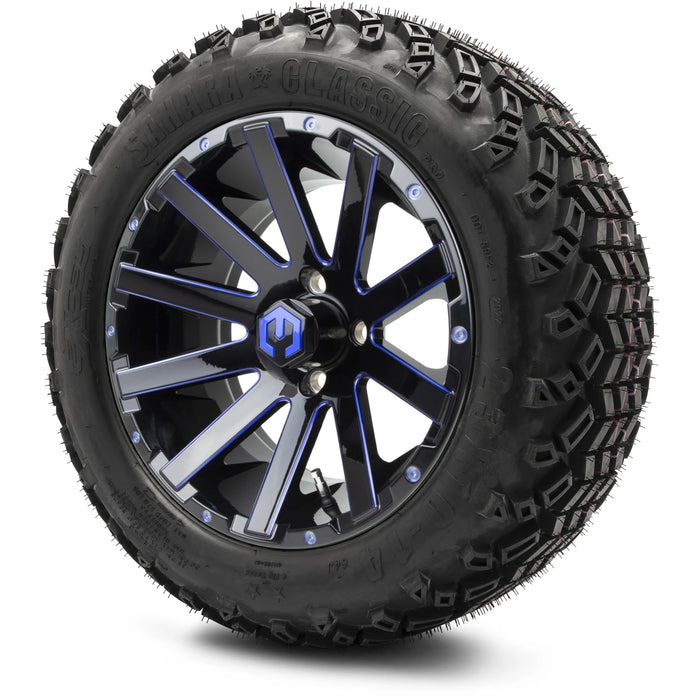MODZ 14" Mauler Glossy Black and Blue with Ball Mill Wheels & Off-Road Tires Combo