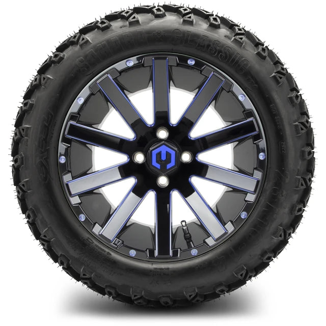 MODZ 14" Mauler Glossy Black and Blue with Ball Mill Wheels & Off-Road Tires Combo