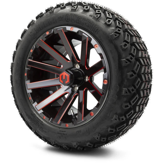 MODZ 14" Mauler Glossy Black and Red with Ball Mill Wheels & Off-Road Tires Combo