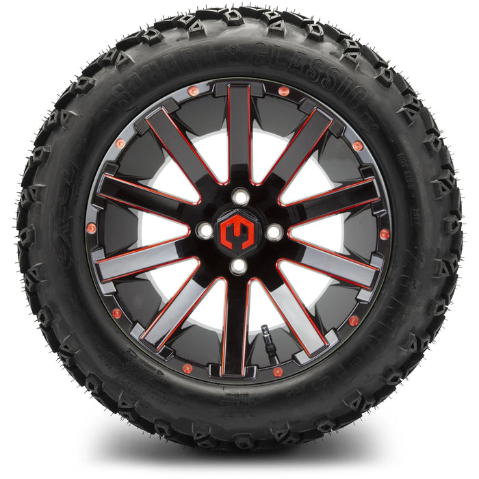 MODZ 14" Mauler Glossy Black and Red with Ball Mill Wheels & Off-Road Tires Combo