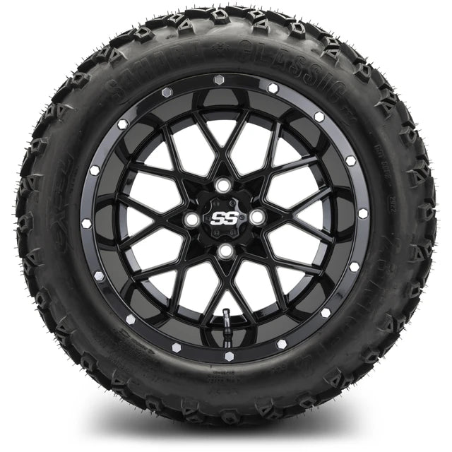 MODZ 14" Vortex Glossy Black Wheels & Off-Road Tires Combo