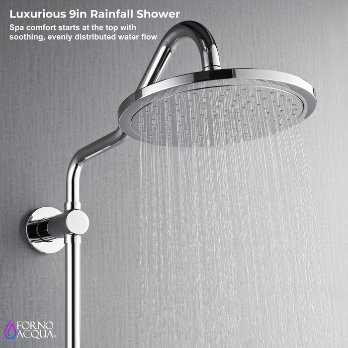 Forno AcquaSPA System with 9" Rainfall Shower Head, 5-in-1 Handheld Shower and 3 Function Adjustable Body Jet in Polished Chrome