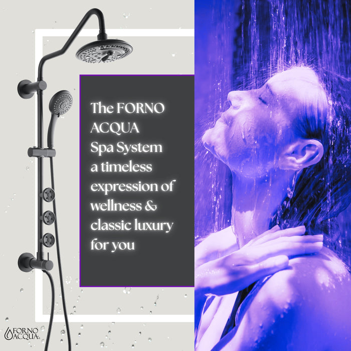 Forno AcquaSPA System with 8" 6 Function Rainfall Shower Head, 5-in-1 Handheld Shower and 3 Function Adjustable Body Jet in Matte Black