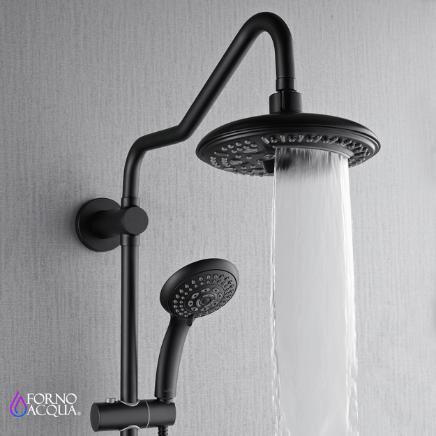 Forno AcquaSPA System with 8" 6 Function Rainfall Shower Head, 5-in-1 Handheld Shower and 3 Function Adjustable Body Jet in Matte Black
