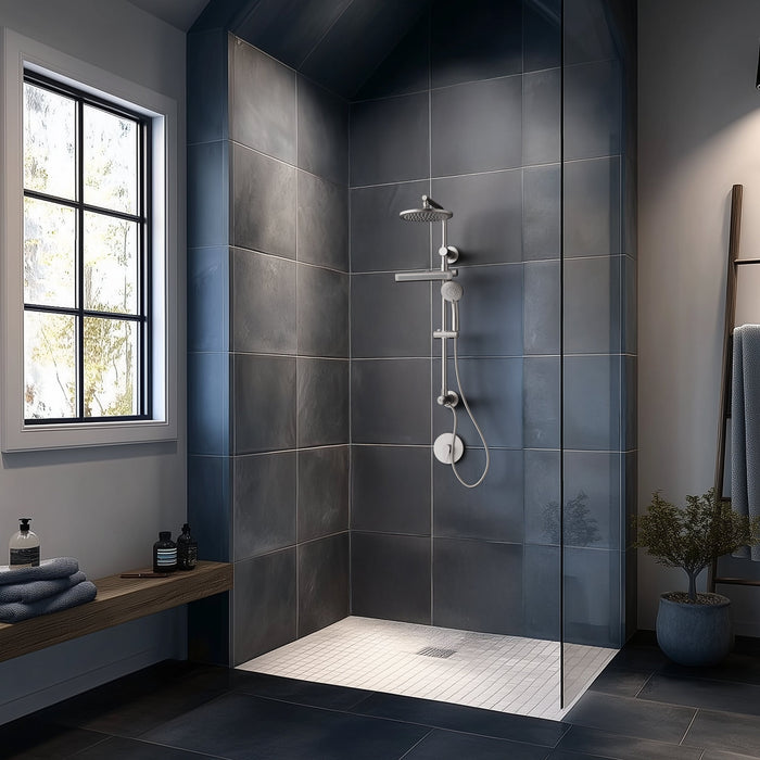 FORNO AcquaFALL Shower System with 9" Rainfall Shower Head, 5-in-1 Handheld Shower and 3 Function Body Jet in Brushed Nickel