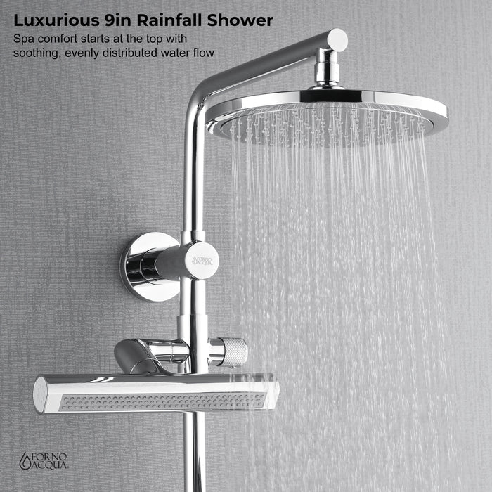 Forno AcquaFALL Shower System with 9" Rainfall Shower Head, 5-in-1 Handheld Shower and 3 Function Body Jet in Polished Chrome
