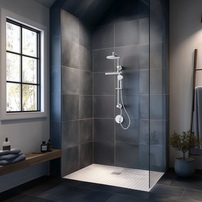 Forno AcquaFALL Shower System with 9" Rainfall Shower Head, 5-in-1 Handheld Shower and 3 Function Body Jet in Polished Chrome