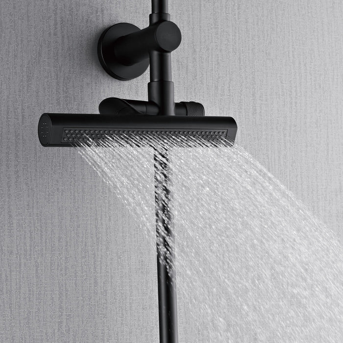 Forno AcquaFALL Traditional Arm Shower System with 8" 6 Function Rainfall Shower Head, 5-in-1 Handheld Shower and 3 Function Body Jet in Matte Black