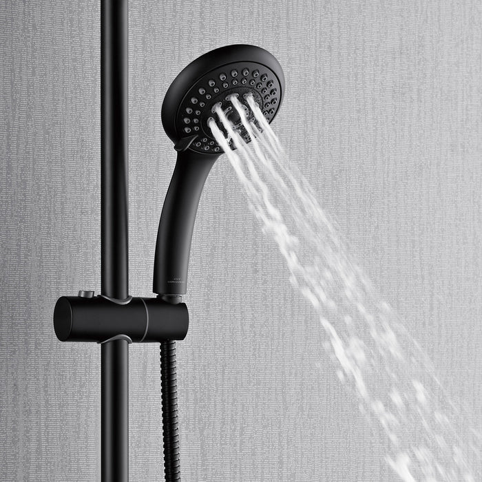 Forno AcquaFALL Traditional Arm Shower System with 8" 6 Function Rainfall Shower Head, 5-in-1 Handheld Shower and 3 Function Body Jet in Matte Black