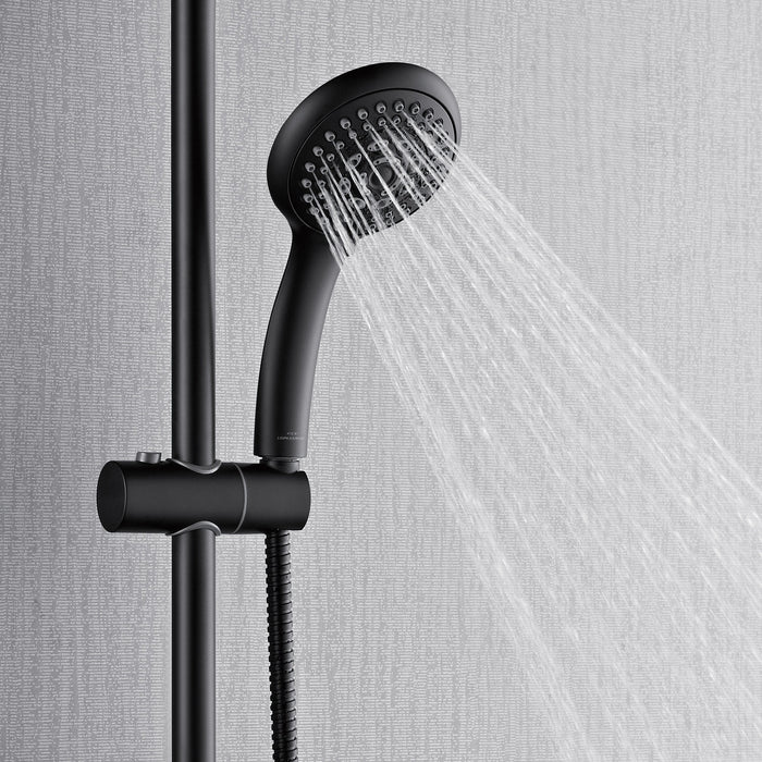 Forno AcquaFALL Traditional Arm Shower System with 8" 6 Function Rainfall Shower Head, 5-in-1 Handheld Shower and 3 Function Body Jet in Matte Black