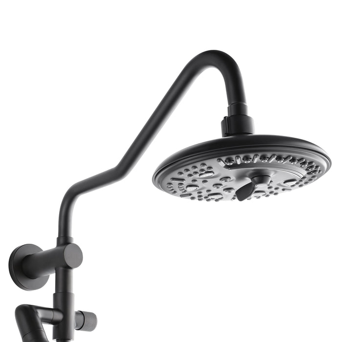 Forno AcquaFALL Traditional Arm Shower System with 8" 6 Function Rainfall Shower Head, 5-in-1 Handheld Shower and 3 Function Body Jet in Matte Black