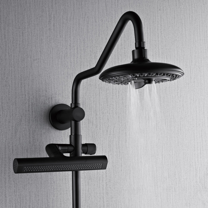 Forno AcquaFALL Traditional Arm Shower System with 8" 6 Function Rainfall Shower Head, 5-in-1 Handheld Shower and 3 Function Body Jet in Matte Black