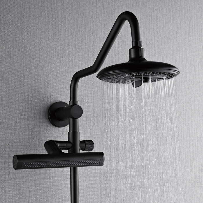 Forno AcquaFALL Traditional Arm Shower System with 8" 6 Function Rainfall Shower Head, 5-in-1 Handheld Shower and 3 Function Body Jet in Matte Black
