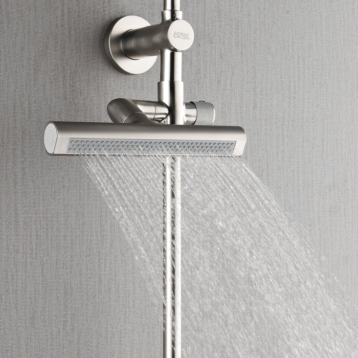 Forno AcquaFALL Traditional Arm Shower System with 8" 6 Function Rainfall Shower Head, 5-in-1 Handheld Shower and 3 Function Body Jet in Brushed Nickel