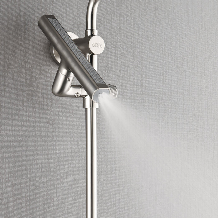 Forno AcquaFALL Traditional Arm Shower System with 8" 6 Function Rainfall Shower Head, 5-in-1 Handheld Shower and 3 Function Body Jet in Brushed Nickel
